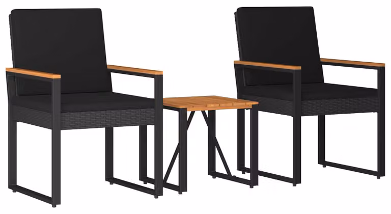 Set Mobili da Esterno con cuscino 3 pcs Nero polyrattan