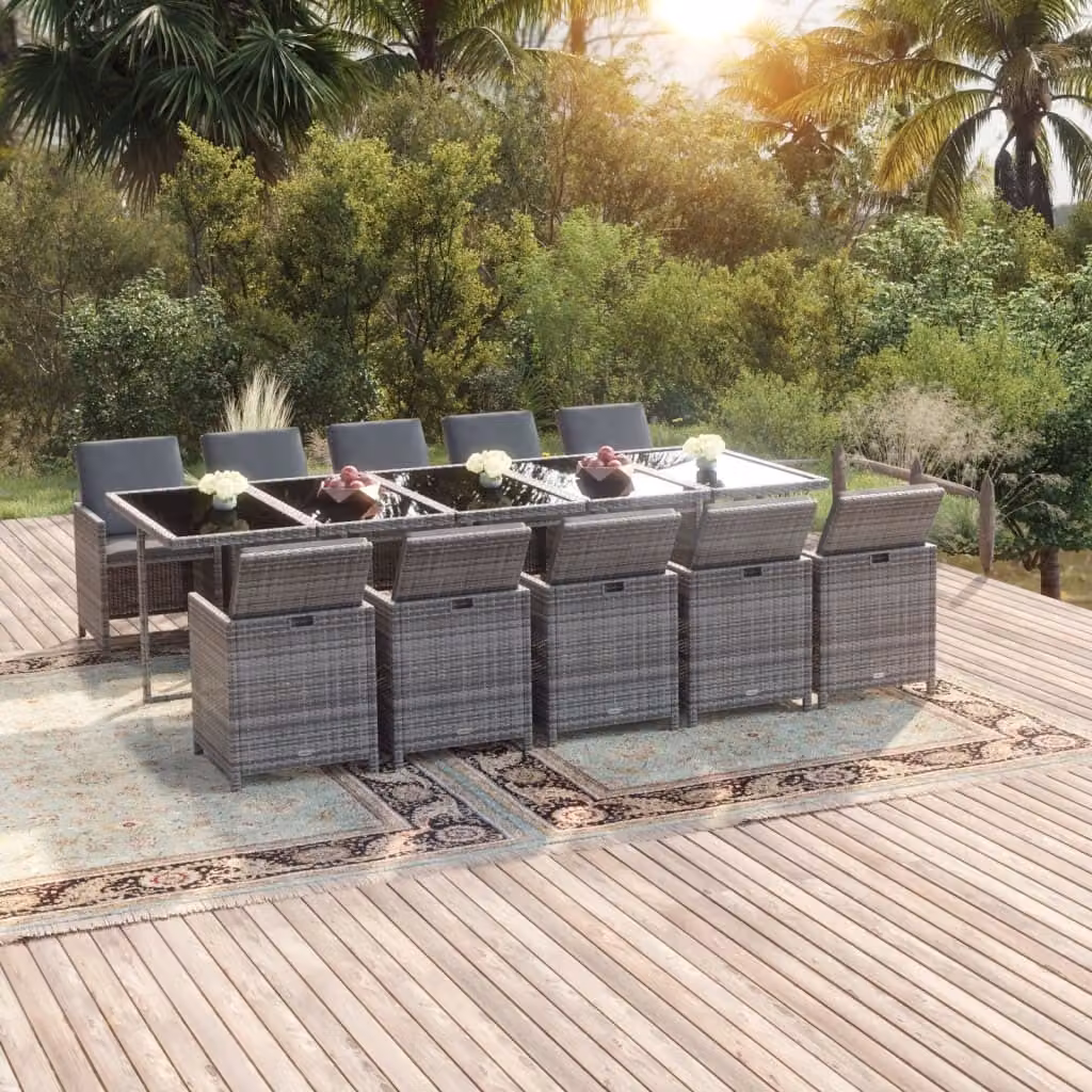 Maison Exclusive - Set Pranzo da Giardino 11 pz con Cuscini in Polyrattan Grigio