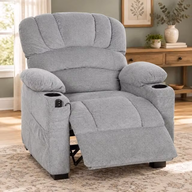 Poltrona relax elettrica reclinabile con 2 posizioni memory e USB in poliestere grigio