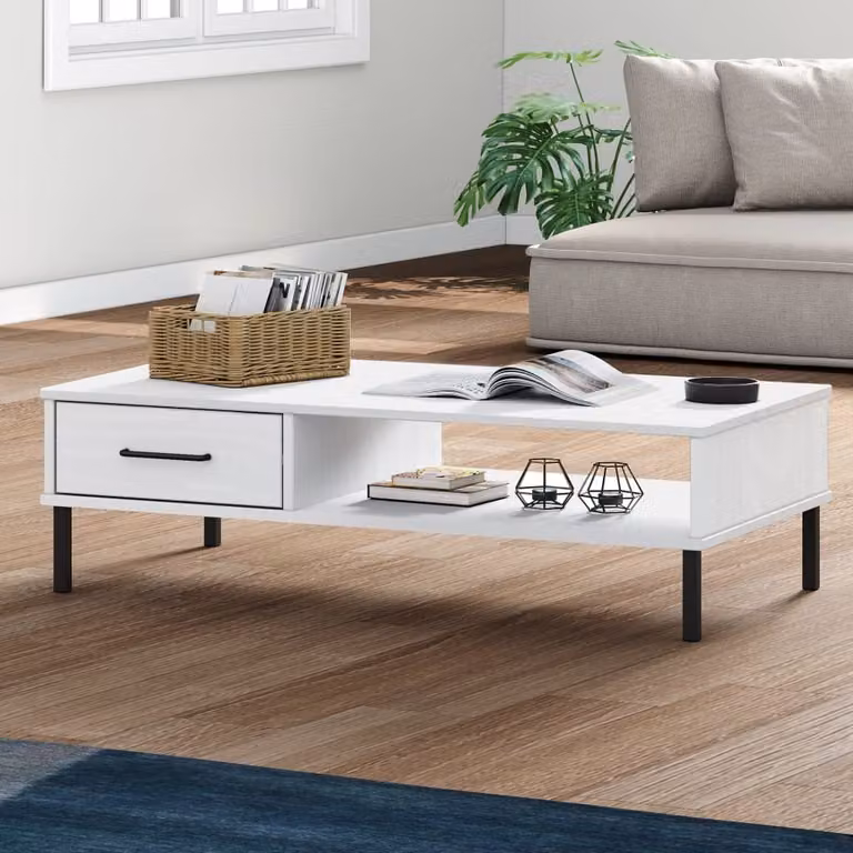 Maison Exclusive - Tavolino OSLO con gambe in metallo, bianco, in legno massello di pino