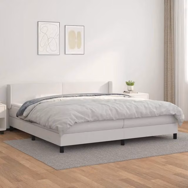 Letto Ibrido con Giroletto a Molle e Materasso vidaXL in Similpelle Bianco 200 x 200 cm