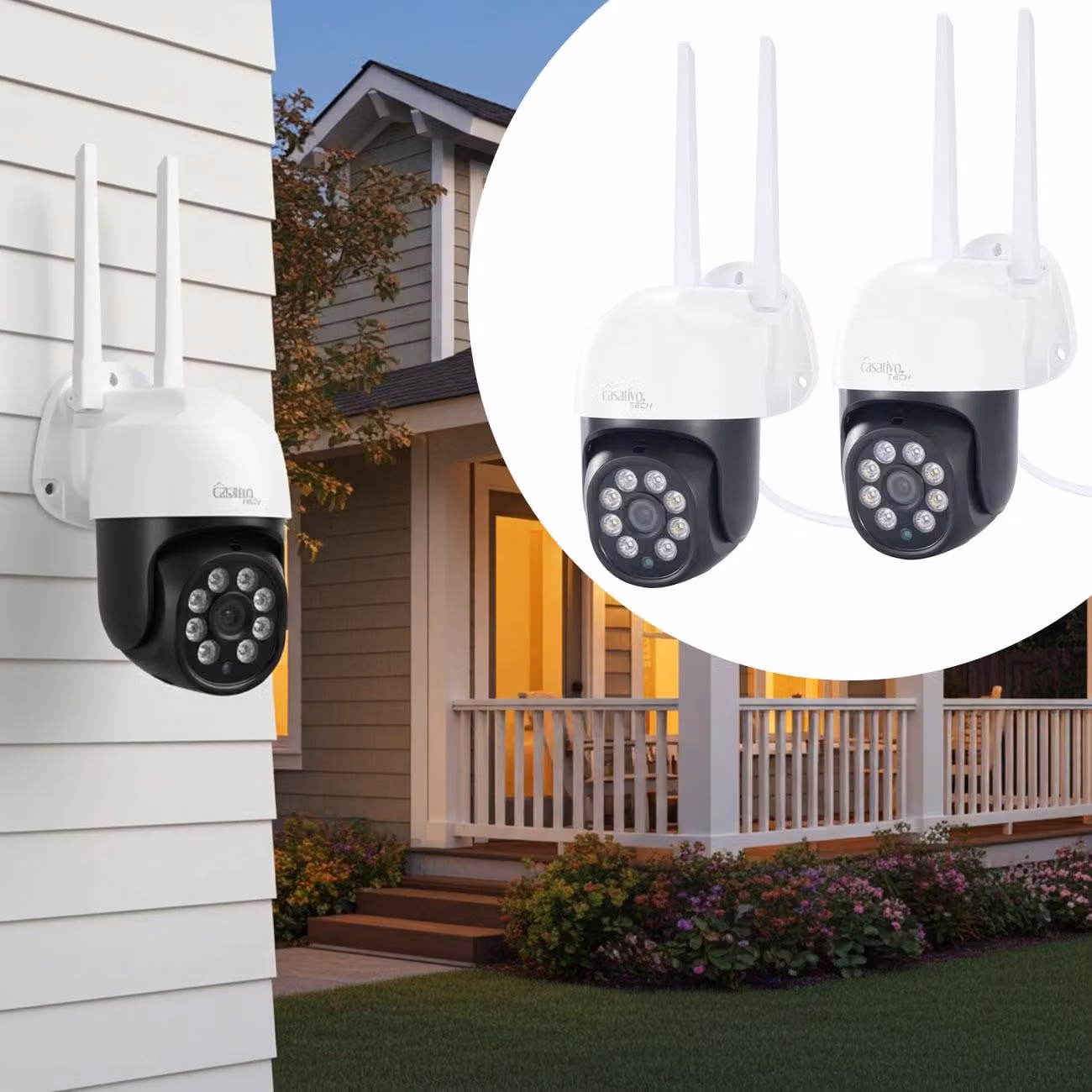 Set da 2 telecamere di sorveglianza Wi-Fi da esterno 2K: IP66, Pan-Tilt: controllo totale e sorveglianza ottimale per la tua casa – giorno e notte