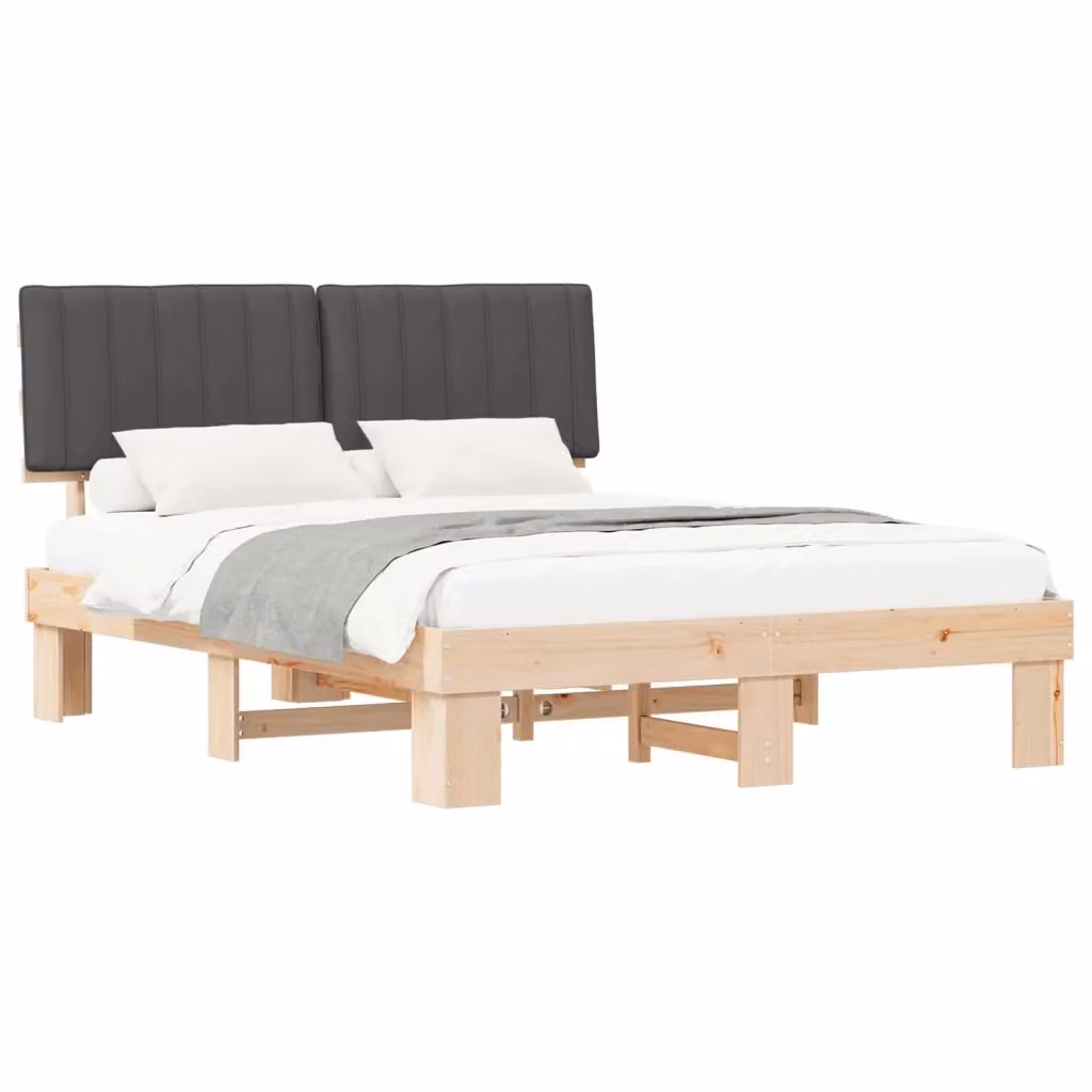 Letto moderno vidaXL con testiera rivestita in tessuto grigio e struttura in legno di pino L/P/H: 211 x 150 x 156 cm – 2