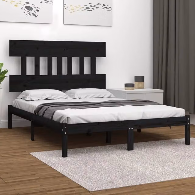 Letto con Giroletto Nero in Legno Massello di Pino VIDAXL L/P/H: 200 x 200 x 205,5 cm
