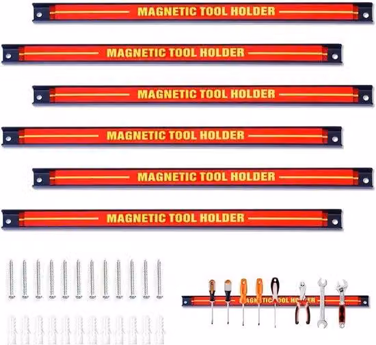 Portautensili magnetici - Montaggio a parete - Striscia magnetica da 46 cm - Portautensili - Contenitore magnetico da officina - Rosso