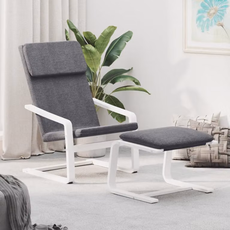 The Living Store Poltrona relax con poggiapiedi in tessuto grigio scuro