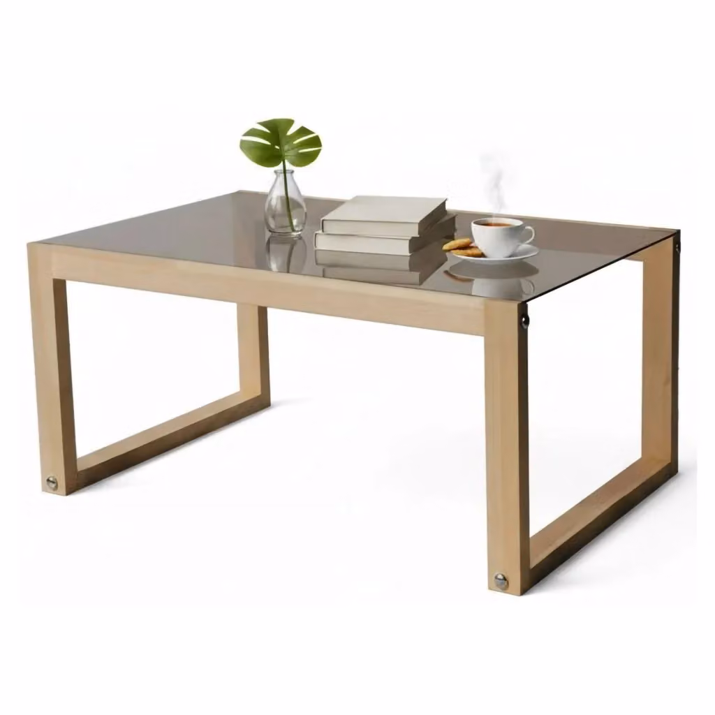 Tavolino da salotto DMORA moderno in legno rovere marrone e vetro trasparente L: 55 cm, P: 40 cm, H: 55 cm – 2