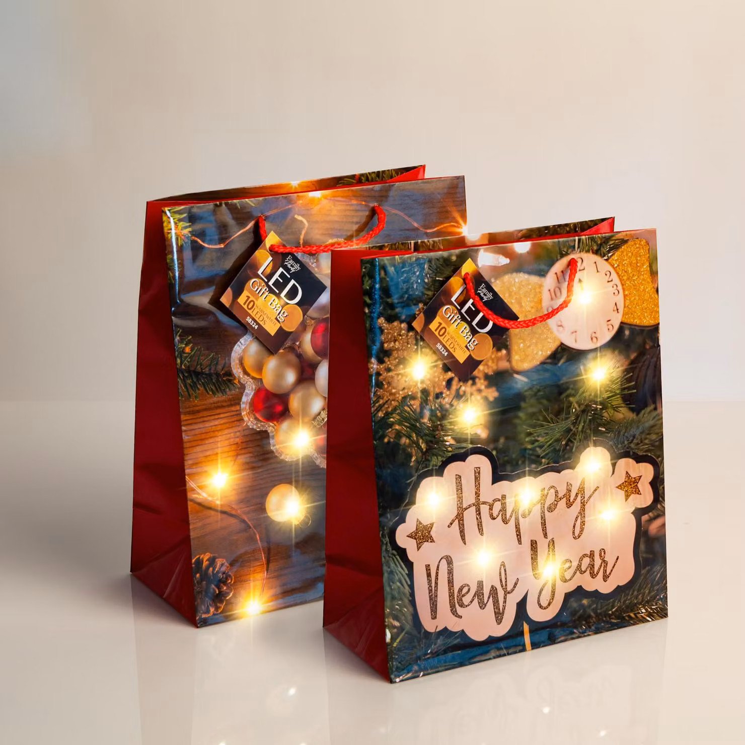Borsa regalo - 10 luci LED bianche calde, materiale: carta