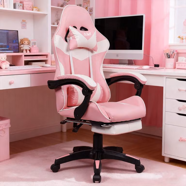 Sedia da gaming – Sedia da gaming ergonomica con supporto lombare regolabile e poggiatesta girevole – Rosa