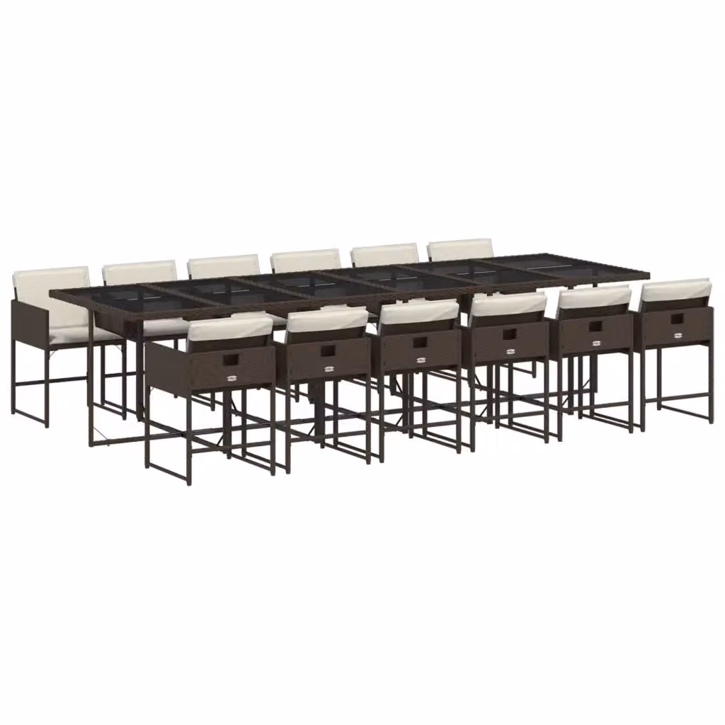 Set da pranzo da giardino vidaXL in polyrattan marrone con 13 pezzi e cuscini – 2