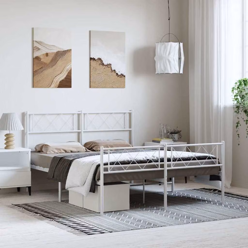 vidaXL Giroletto con Testiera e Pediera in Metallo Bianco L: 142 cm, P: 196 cm, H: 90 cm