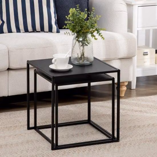 Set da salotto, 2 tavolini, stile moderno, struttura in acciaio con portata fino a 10 kg, nero, 120x59x45 cm