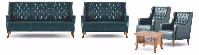 Komplett Sofa-Set 3-Sitzer 2-Sitzer Sessel Holz Couchtisch Chesterfield