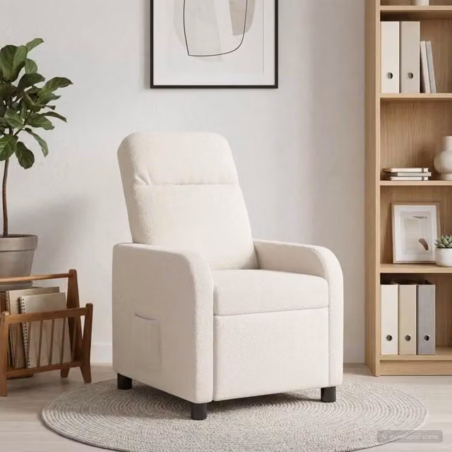 Poltrona reclinabile moderna in tessuto bouclé color crema e beige con braccioli per il tuo relax in soggiorno