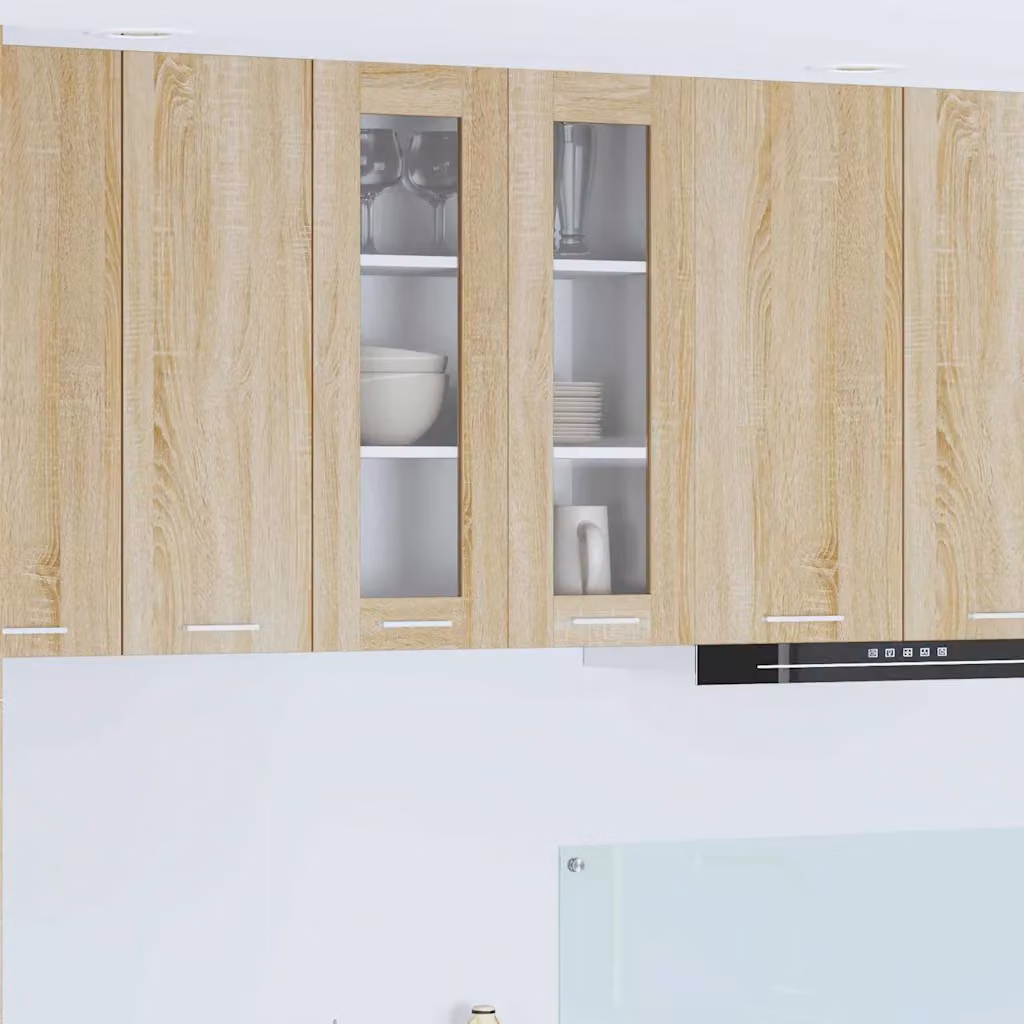 Armadio pensile da cucina moderno vidaXL con ante in vetro, colore marrone rovere, L: 60 cm, P: 31 cm, H: 80 cm