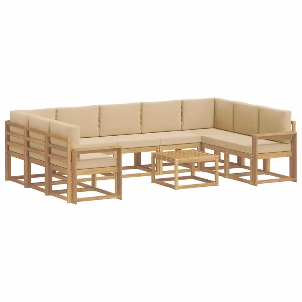 Set di divani da esterno a forma di U vidaXL in legno di acacia con cuscini bianco, beige e marrone – 2