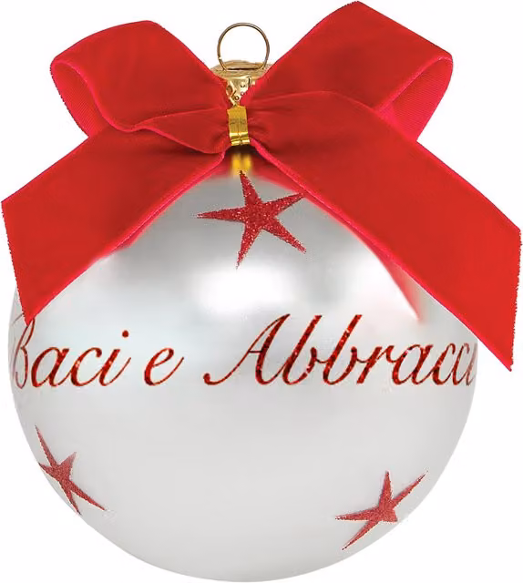 Pallina di Natale Kasanova con scritta Baci e Abbracci, vetro, argento, rosso e bianco, diametro: 10 cm