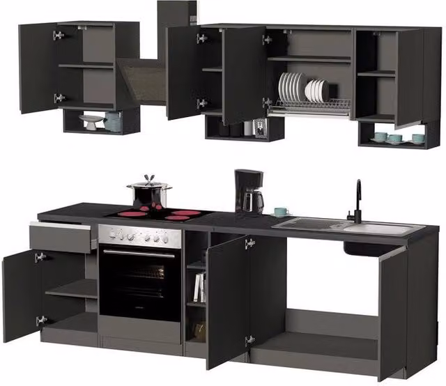 Cucina lineare moderna Domina CFadda nero e grigio L: 256 cm, P: 60 cm, H: 85 cm – 2
