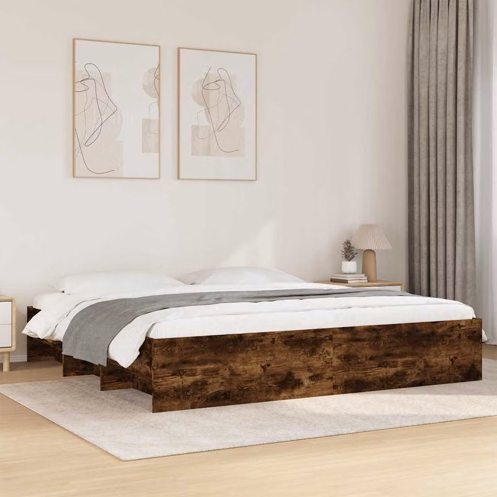 Giroletto senza materasso vidaXL in legno Rovere Fumo, L: 200 cm, P: 200 cm, H: 35 cm – 1