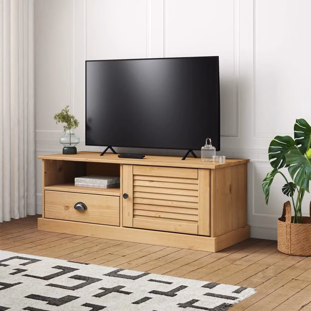 vidaXL Mobile Porta TV VIGO in Legno di Pino Massello Marrone L: 106 cm, P: 40 cm, H: 40 cm