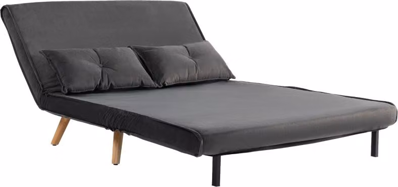 Divano letto Moonbite a 2 posti con meccanismo a scatto, dimensioni 190 x 120 cm, schienale regolabile in 5 posizioni fino a 180°, imbottitura di 21 cm, 2 cuscini, struttura in metallo, rivestimento in poliestere, colore grigio scuro