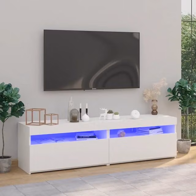 Mobili Porta TV con Luci LED 2 pz-Set di 2 Credenza per TV Bianco 75x35x40 cm