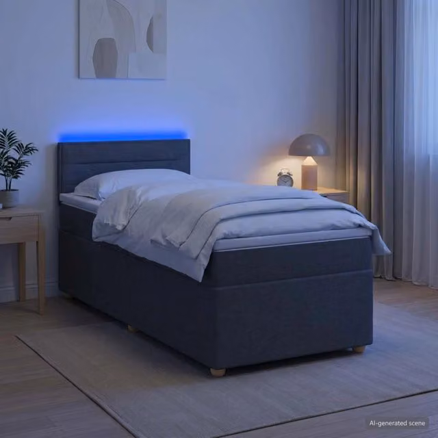 Letto con Box Spring, Materasso e LED Grigio Scuro 90 x 190 cm 3452514