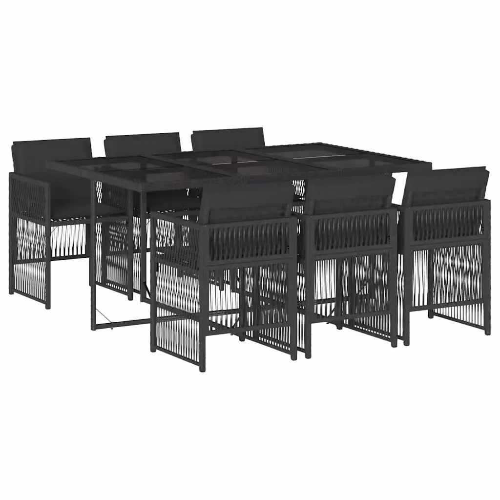 Set da pranzo da giardino vidaXL in polyrattan nero con piano in vetro, 7 pezzi – 2