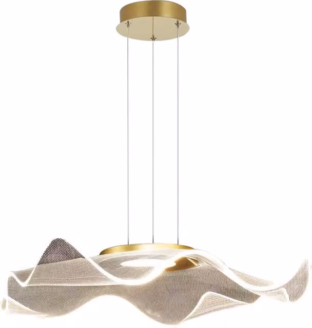 Lampada a sospensione Milagro con LED da 16W, luce 4000K, design ondulato organico in metallo oro e bianco