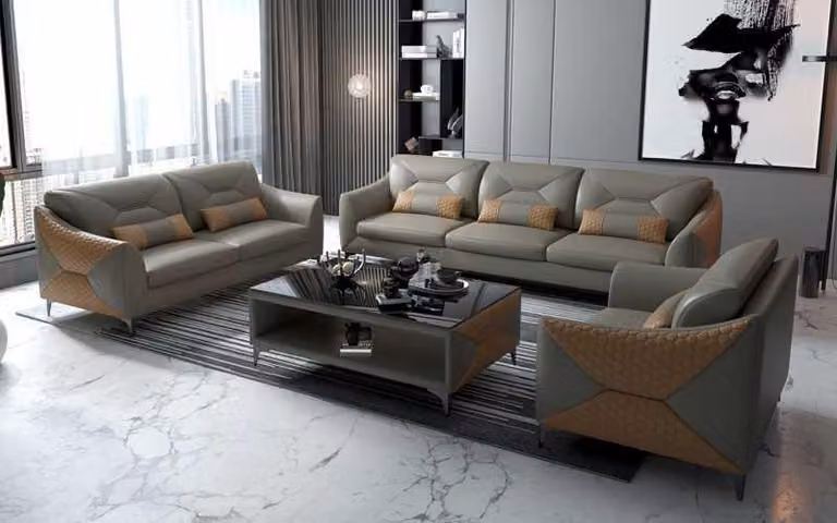Garnitur Sofagarnitur Couchgarnitur 321 Sitzer Ledersofa Couch Grau
