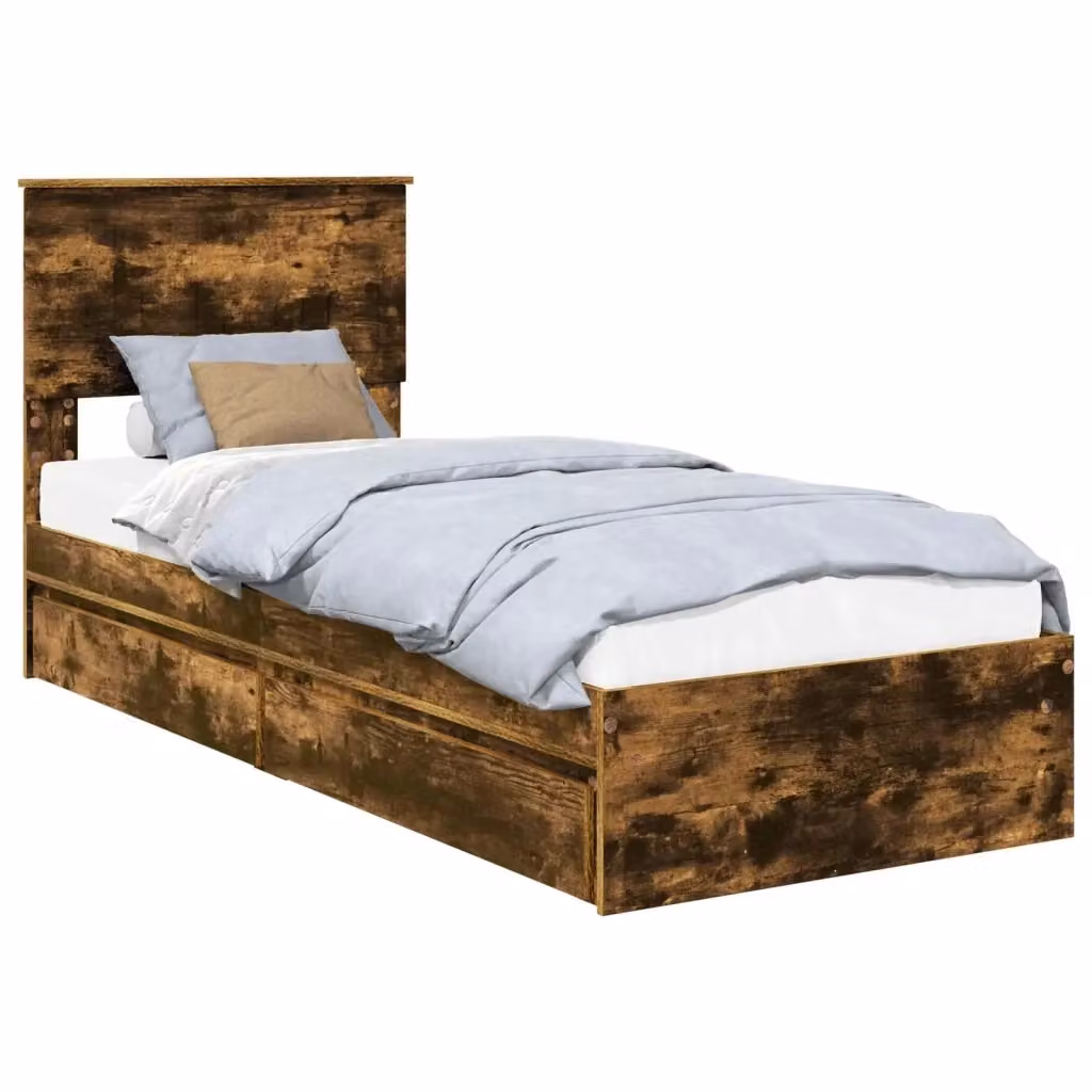 Letto con contenitore e cassetto vidaXL in legno color rovere fumé L: 190 cm, P: 75 cm, H: 90 cm – 2