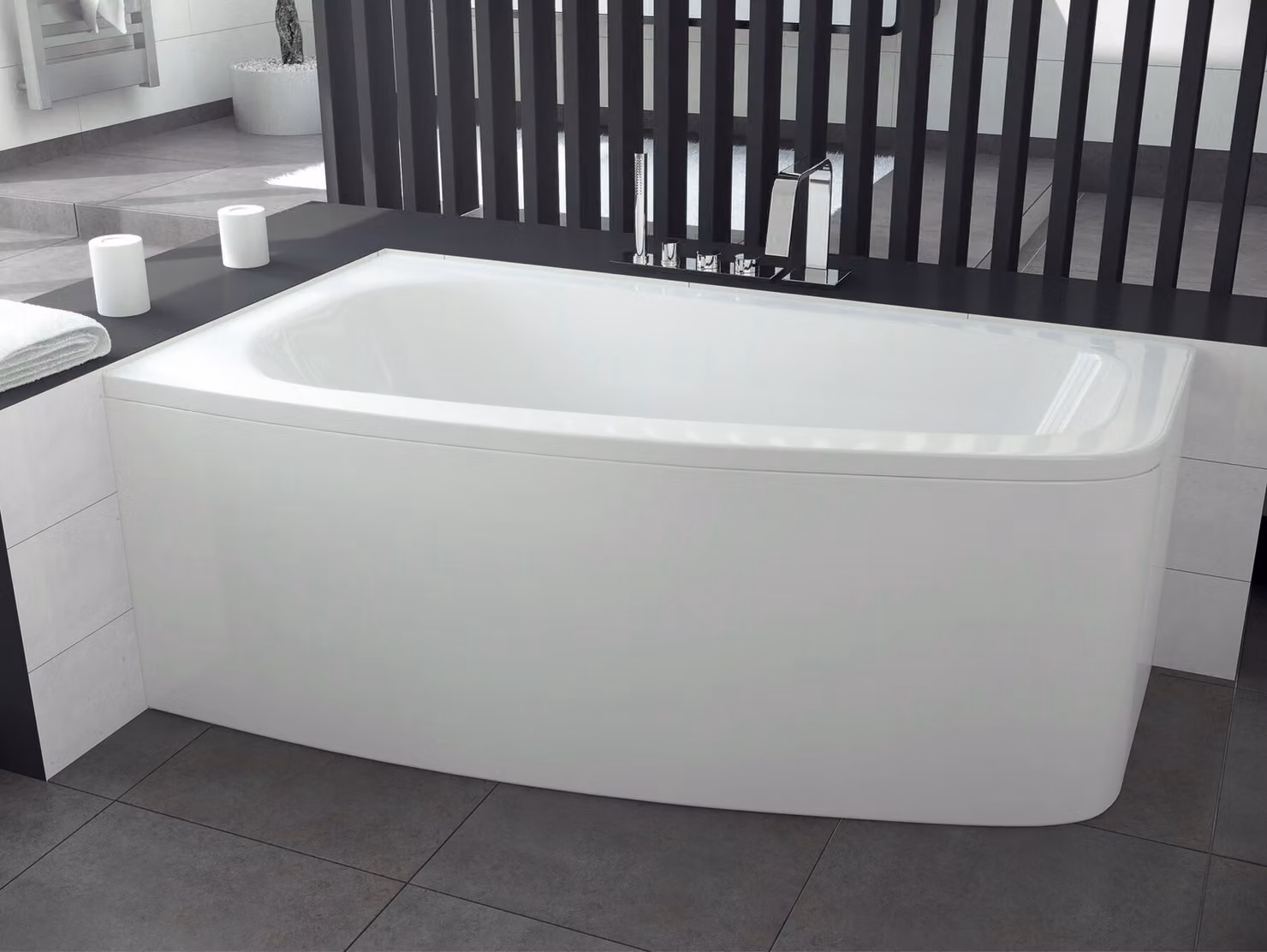 Vasca da bagno angolare 150x80 a sinistra con grembiule in acrilico, set di scarico e piedini GRATIS | set completo 4in1 originale sifone per vasca da bagno in acrilico | BADLAND LUNA