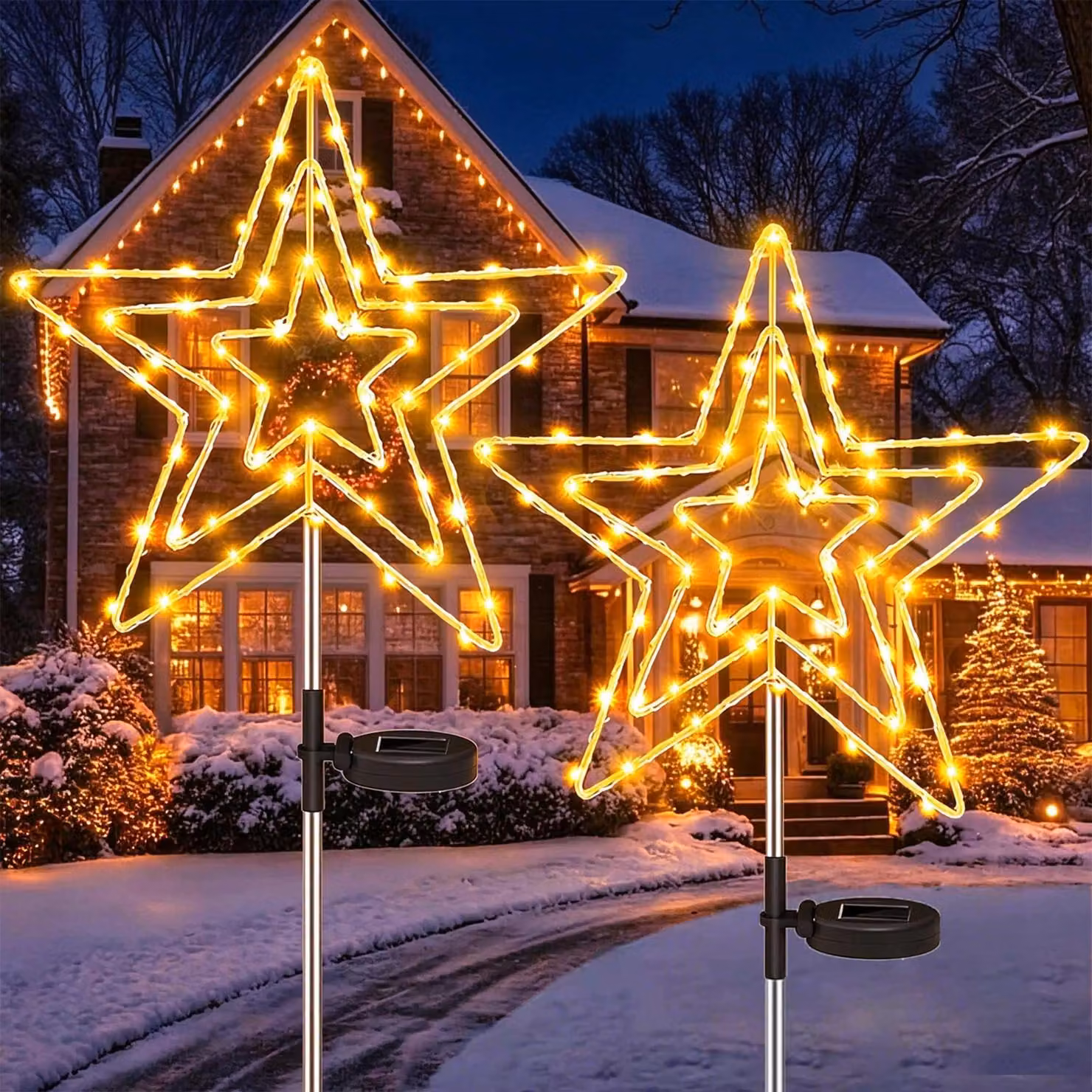 Set di 2 stelle natalizie solari con 75 LED, dimensioni 30x70 cm
