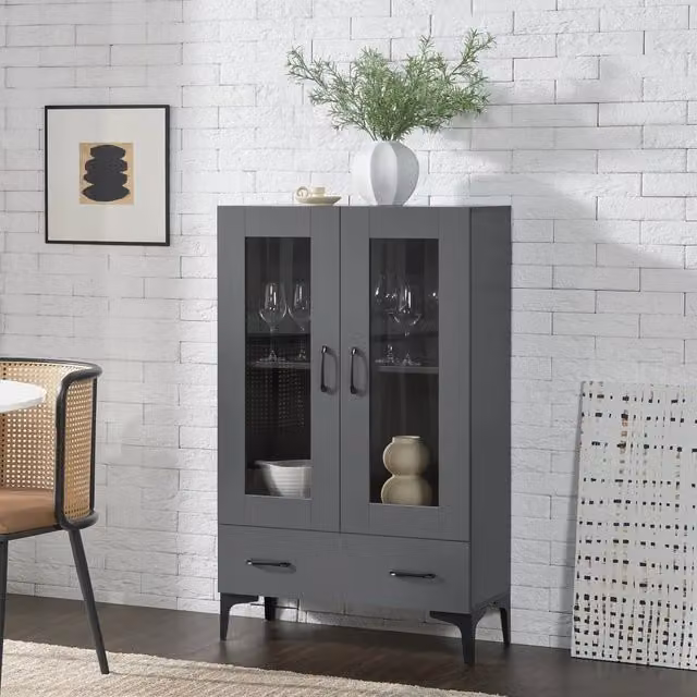 Credenza con Vetrina Søndersø en.casa Grigio Scuro L 115 x P 70 x H 31 cm