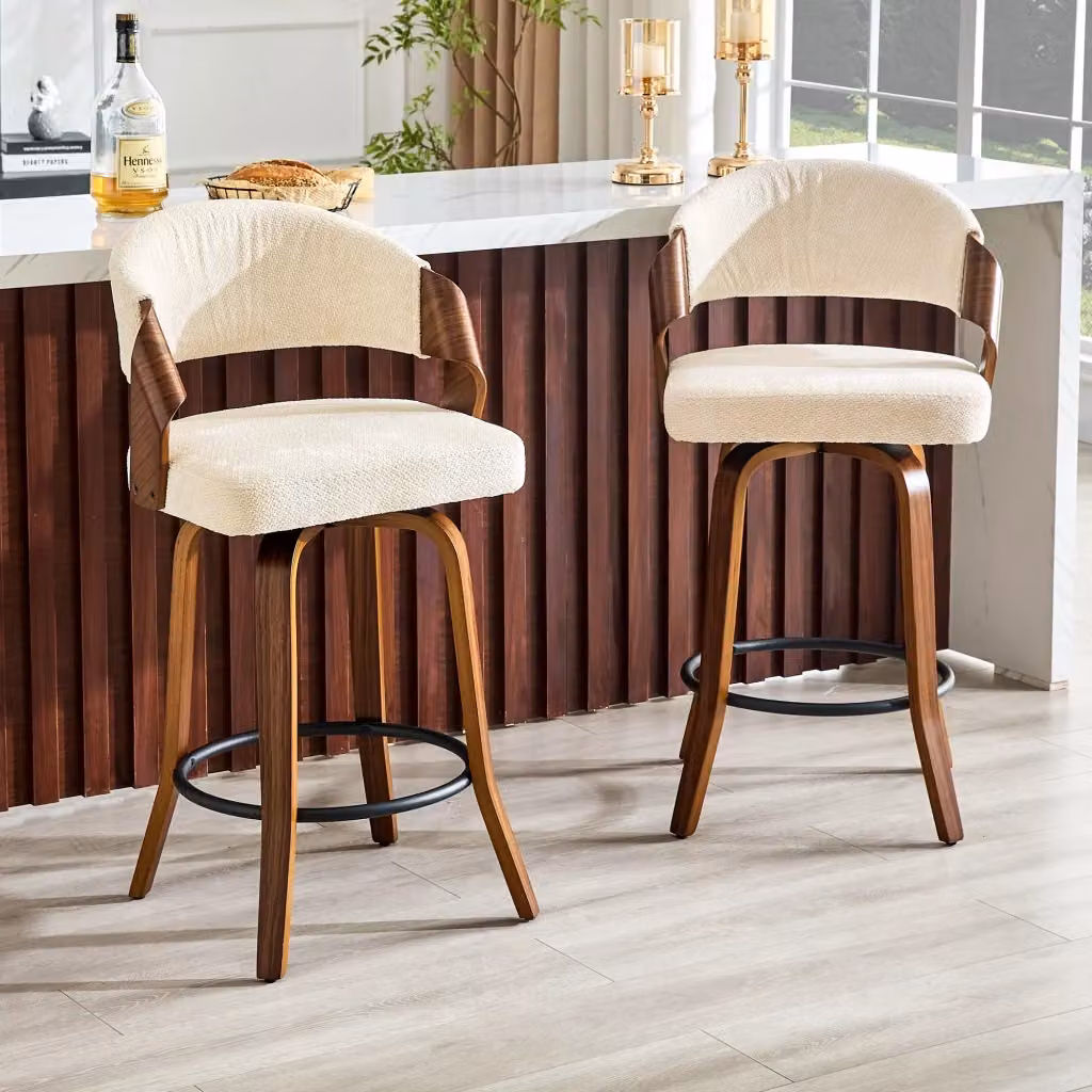 Set da 2 sgabelli da bar REDOM bianchi in tessuto e legno, Altezza: 95 cm – 2