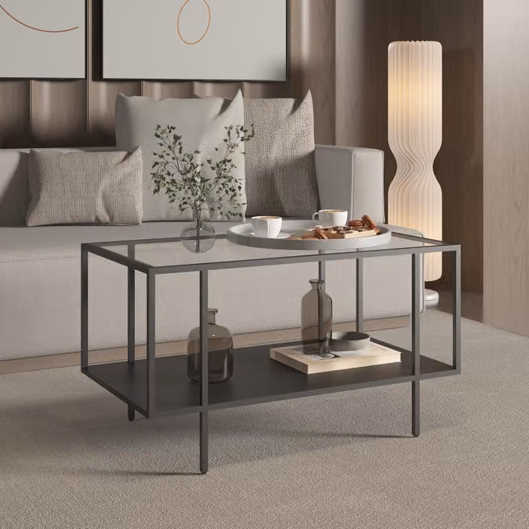 Tavolino 'Nynna' rettangolare con piano in vetro acciaio 90 x 50 x 50 cm nero