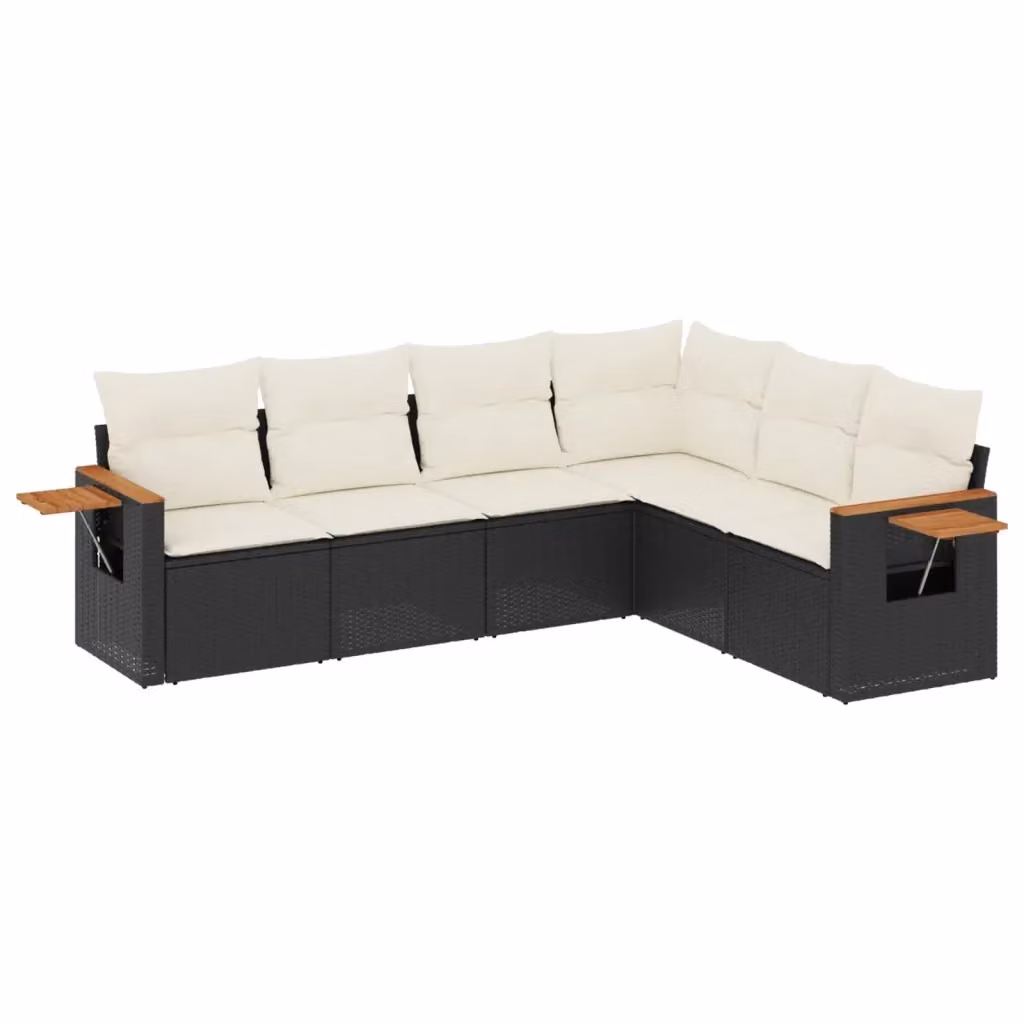 vidaXL Set Divano da Giardino 6 pz a L in Polyrattan Nero con Cuscini e Tavolino – 2