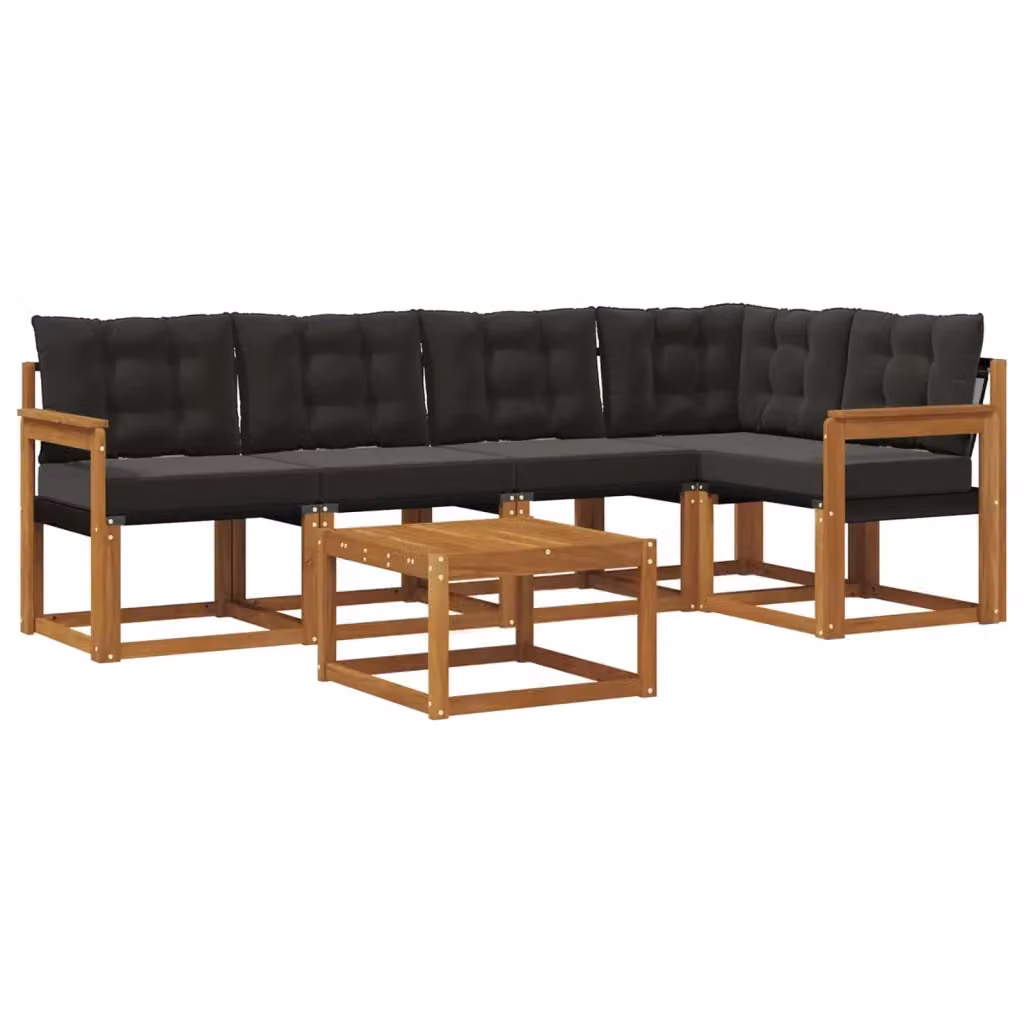 Set di divani da esterno a L vidaXL composto da 6 pezzi con tavolo da caffè, struttura in legno di acacia trattato e sedute in textilene, colore marrone e nero – 2