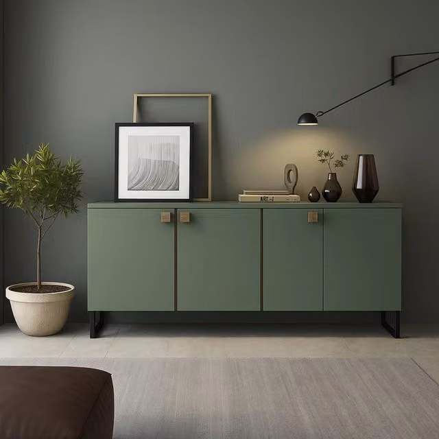 Madia Carvico DMORA con 3 ripiani, colore verde e marrone, L: 184 cm, P: 40 cm, H: 86 cm