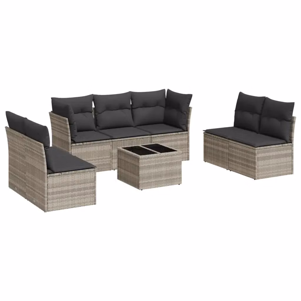 vidaXL Set Divano da Giardino a L con Cuscini e Tavolino, 8 Pezzi, Grigio – 2