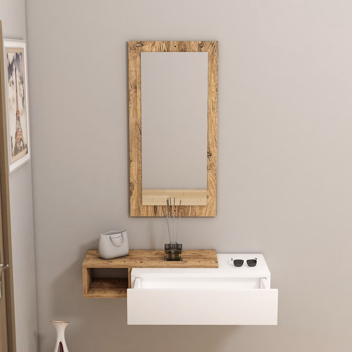 Skye Decor, Vien - Pino Atlantico, Bianco, Credenza, Pino Atlantico, Pannelli rivestiti al 100 % di melamina, 82 x 29,6 x 15,8 cm