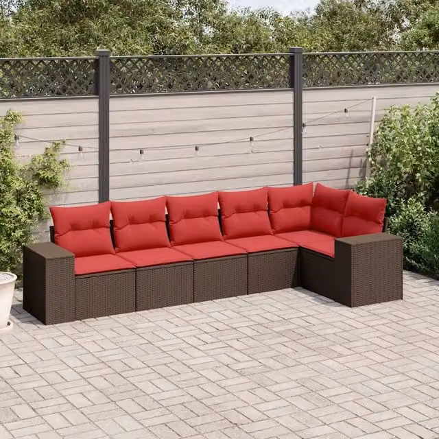 Set Divani da Giardino 6 pz con Cuscini Marrone in Polyrattan 3222593