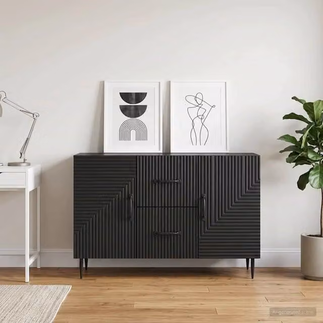 Credenza moderna vidaXL in MDF nero opaco per soggiorno o sala da pranzo, L 89 cm x P 34,5 cm x H 60 cm – 1