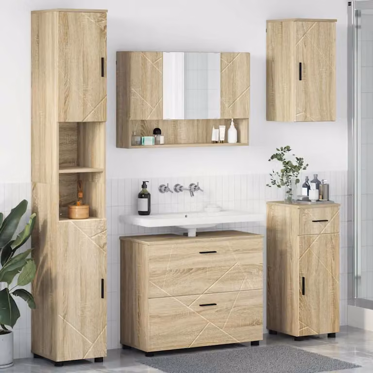 Set di mobili per il bagno moderno vidaXL composto da 5 pezzi in legno e metallo, L/P/H: 35 x 30 x 192 cm
