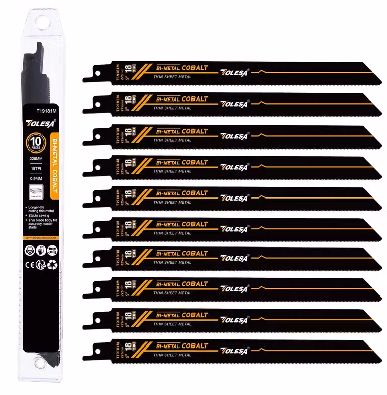 Seghetto alternativo per metallo, lame da 225 mm, 18 denti per pollice, lama per seghetto alternativo con inserti in cobalto per metallo, ideale per tagli di precisione, perfetta per tubi metallici e bulloni M42