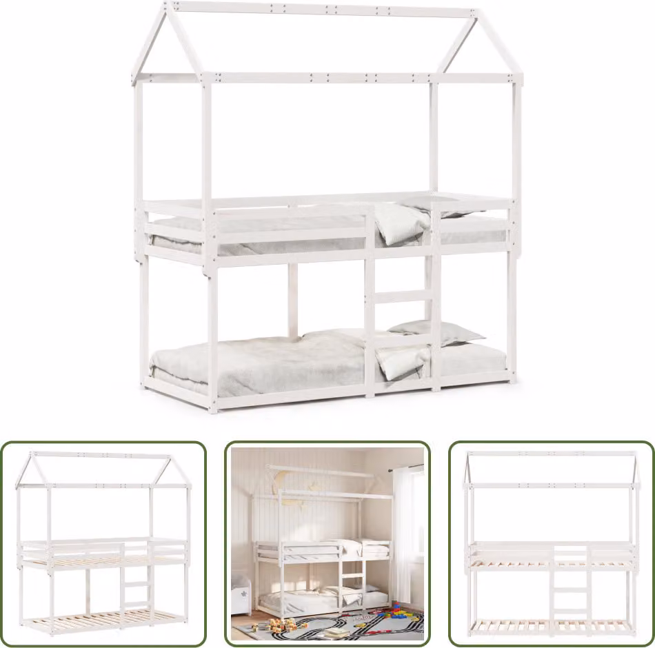 The Living Store Letto a castello con tetto bianco 80x200 cm in legno di pino massiccio