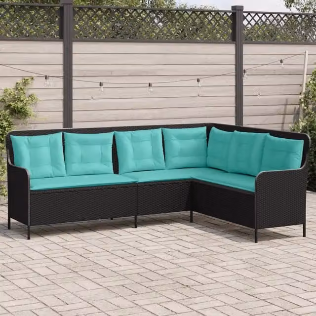 Divano da giardino con Cuscini a forma di L in Polyrattan Nero 369008