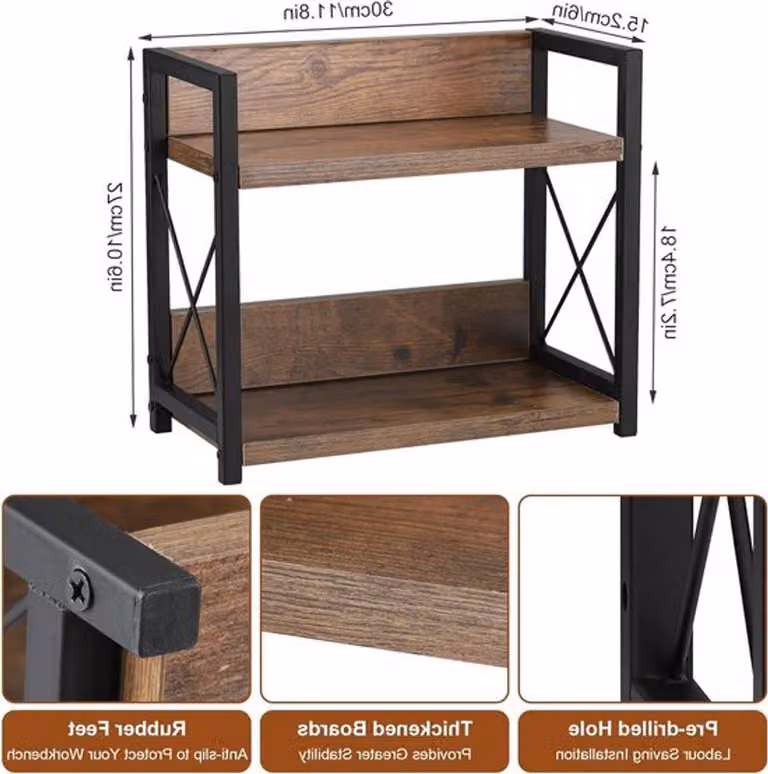 Scaffale a 2 livelli per erbe aromatiche da cucina, ripiano in legno per la zona caffè e organizer per la cucina, salvaspazio e funzionale