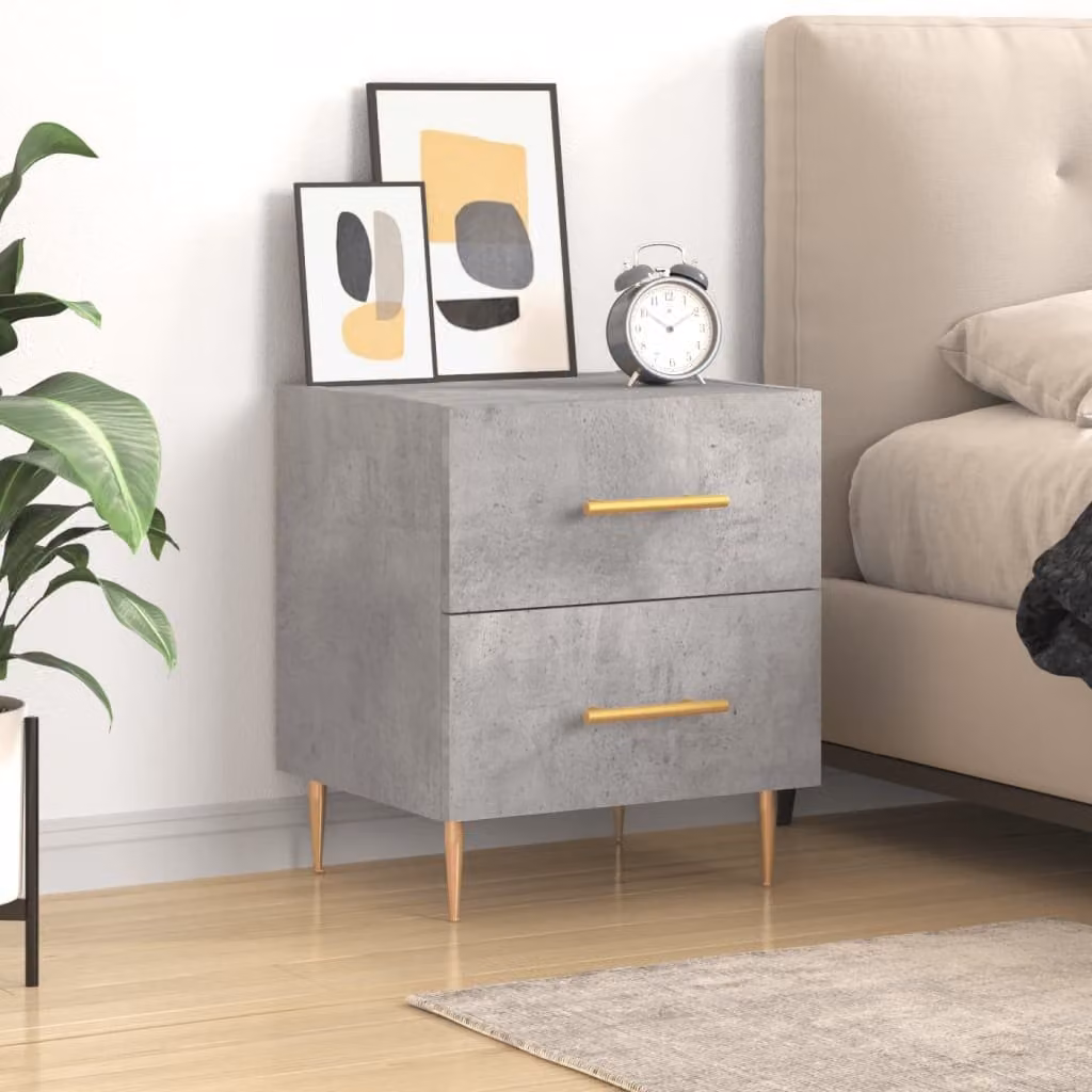Comodino moderno vidaXL in legno e metallo, colore grigio cemento, L: 40 cm, P: 35 cm, H: 47,5 cm