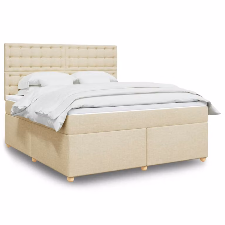 vidaXL Letto Ibrido con Giroletto a Molle e Materasso in Tessuto Beige e Bianco L/P: 180 x 200 cm